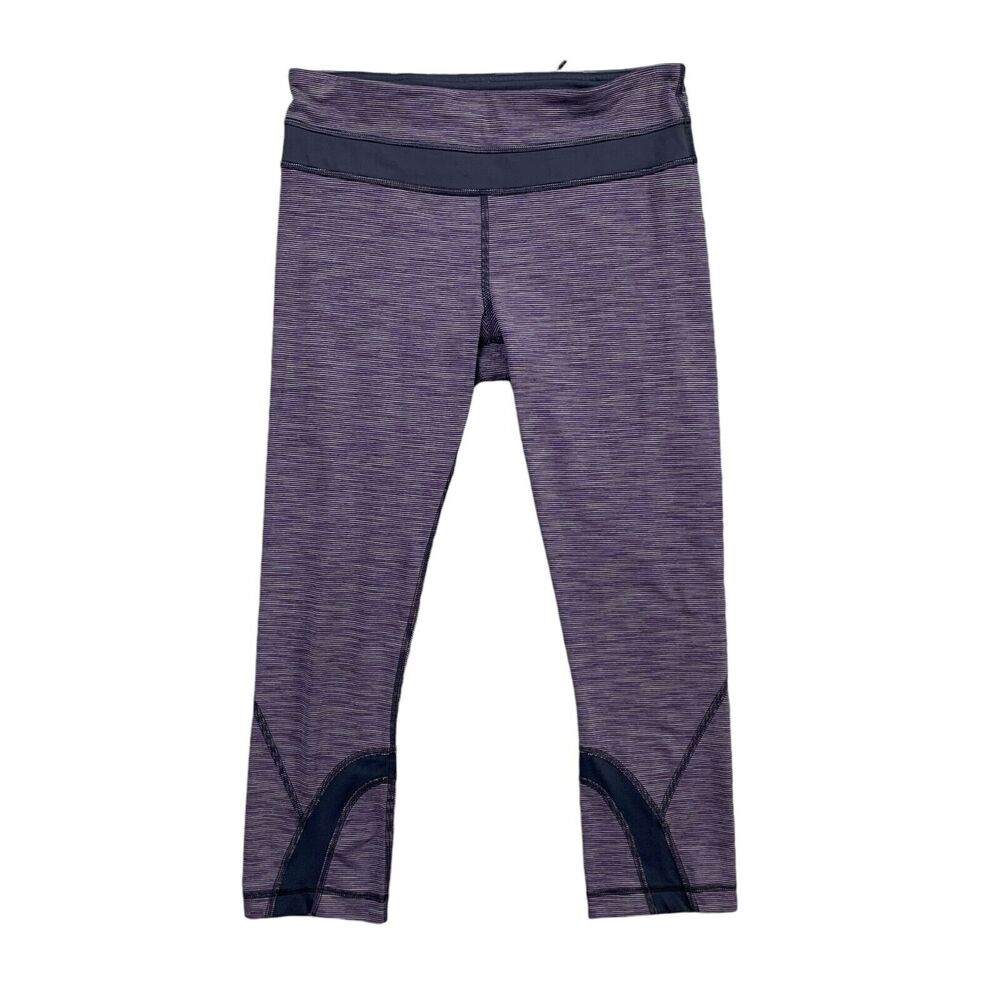 Lululemon Leggings Womens 6 Navy Purple Run Inspire Cropped Stripe Pull On Capri